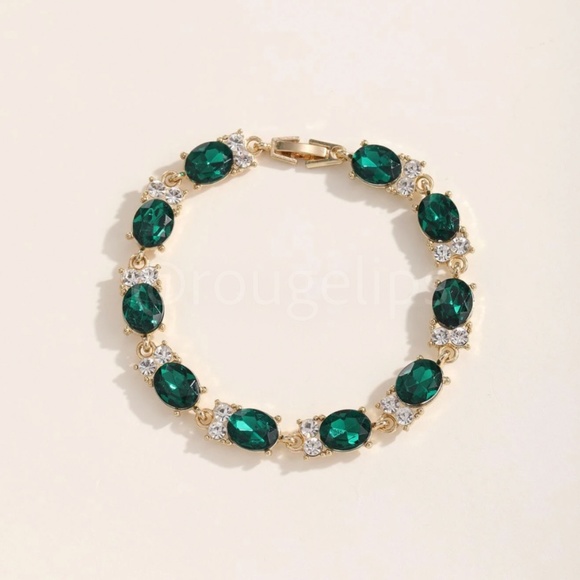 Rouge! Jewelry - Green Stone Rhinestone Embellished Gold Tone Bracelet